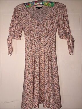 As U Wish Pink Floral V-Neck Midi Dress with Tie Sleeves